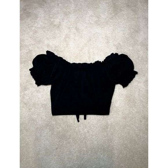 NWT Shein Black Off-Shoulder Lettuce Trim Top | Small - Picture 3 of 6